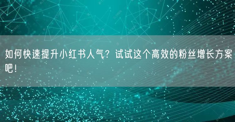 如何快速提升小红书人气？试试这个高效的粉丝增长方案吧！