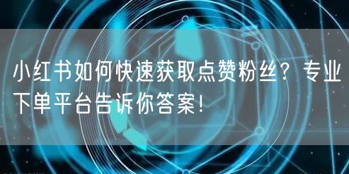 小红书如何快速获取点赞粉丝？专业下单平台告诉你答案！