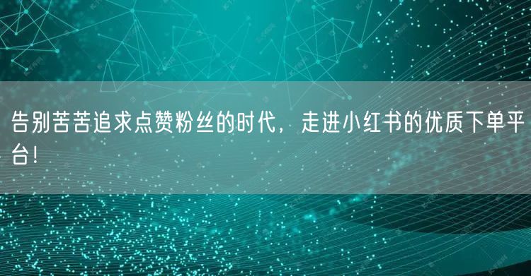 告别苦苦追求点赞粉丝的时代，走进小红书的优质下单平台！