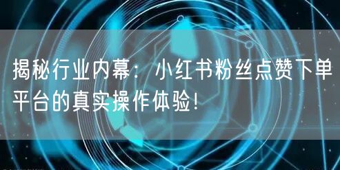 揭秘行业内幕：小红书粉丝点赞下单平台的真实操作体验！
