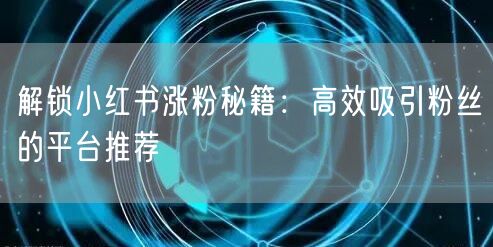 解锁小红书涨粉秘籍：高效吸引粉丝的平台推荐