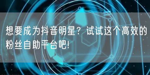想要成为抖音明星？试试这个高效的粉丝自助平台吧!