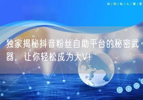 独家揭秘抖音粉丝自助平台的秘密武器，让你轻松成为大V！